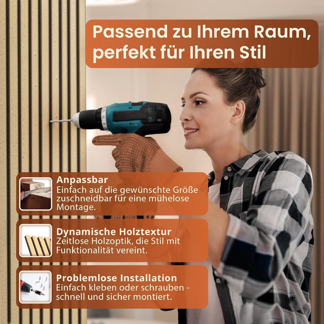 NEU.HOLZ Akustik Wandpaneele Vang 4er Set Wandverkleidung zum Kleben und Schrauben 2,88 m² Holzfurni