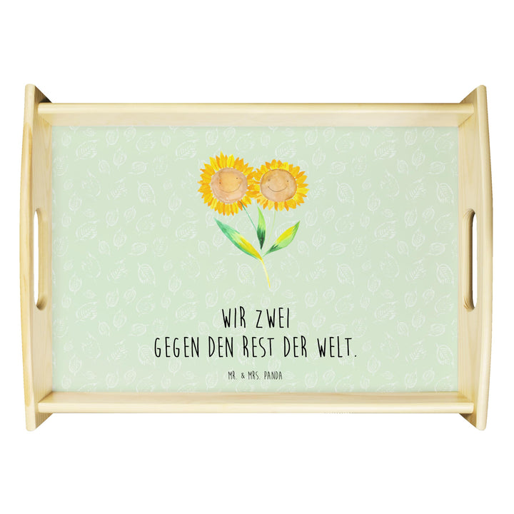Mr. & Mrs. Panda Serviertablett Blume Sonnenblume - Geschenk, tablett aus Holz, Freundin, sofatablet