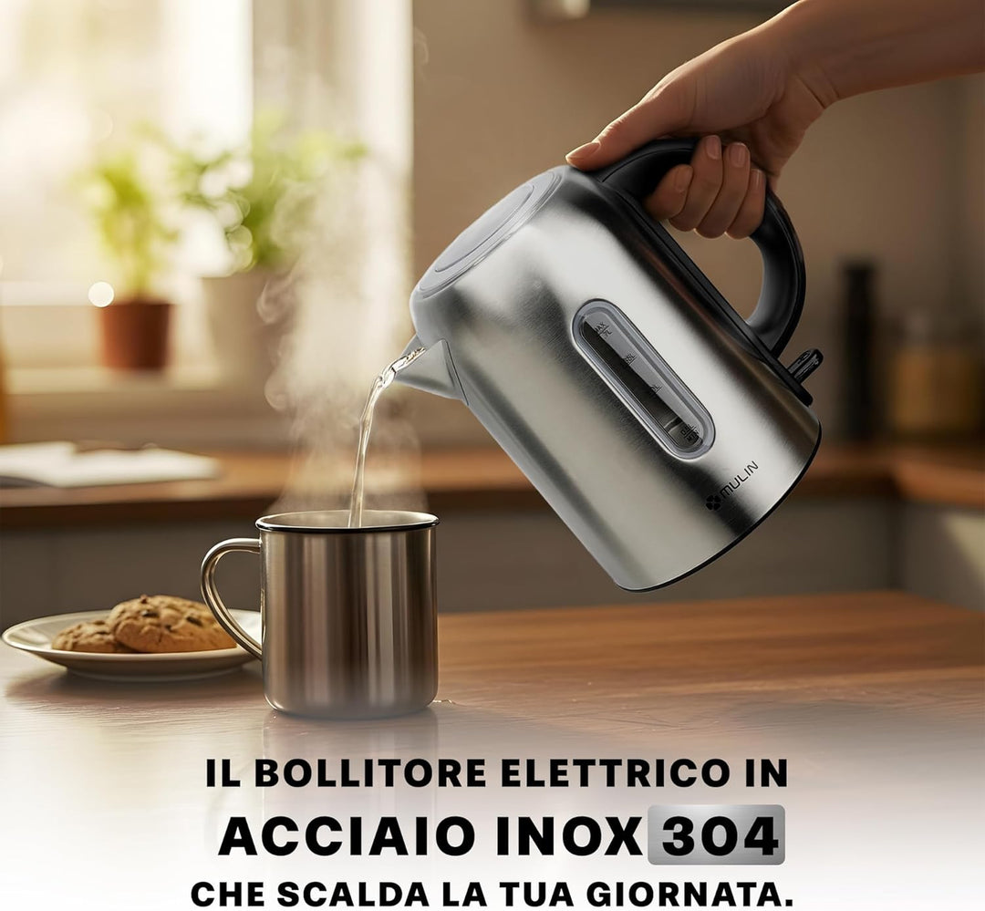 MULIN Elektrischer Wasserkocher aus Edelstahl, 1,7 l, 2200 W Schnellkochen, 360° drehbarer Sockel, a