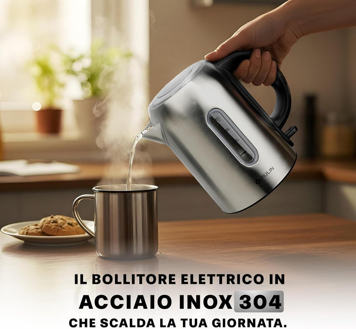MULIN Elektrischer Wasserkocher aus Edelstahl, 1,7 l, 2200 W Schnellkochen, 360° drehbarer Sockel, a