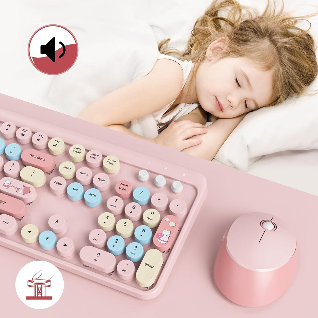 SOLIDEE kabellose Tastatur- und Maus-Kombination,Retro-Schreibmaschinen-Tastatur,2.4GHz runde Tasten