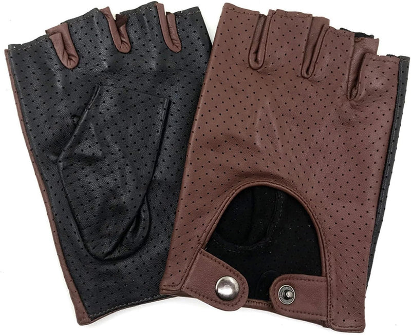 ZLUXURQ Herren-Lederhandschuhe Vollmaschige Fingerlose Halbfinger-Fahrhandschuhe Small-8.5" Schwarz