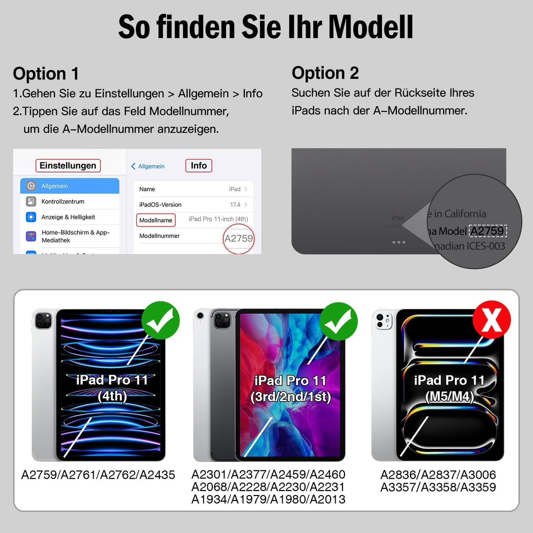 Antbox Leder Hülle für iPad Pro 11 2022/2021/2020/2018 (4./3./2./1. Generation) mit Stifthalter Auto