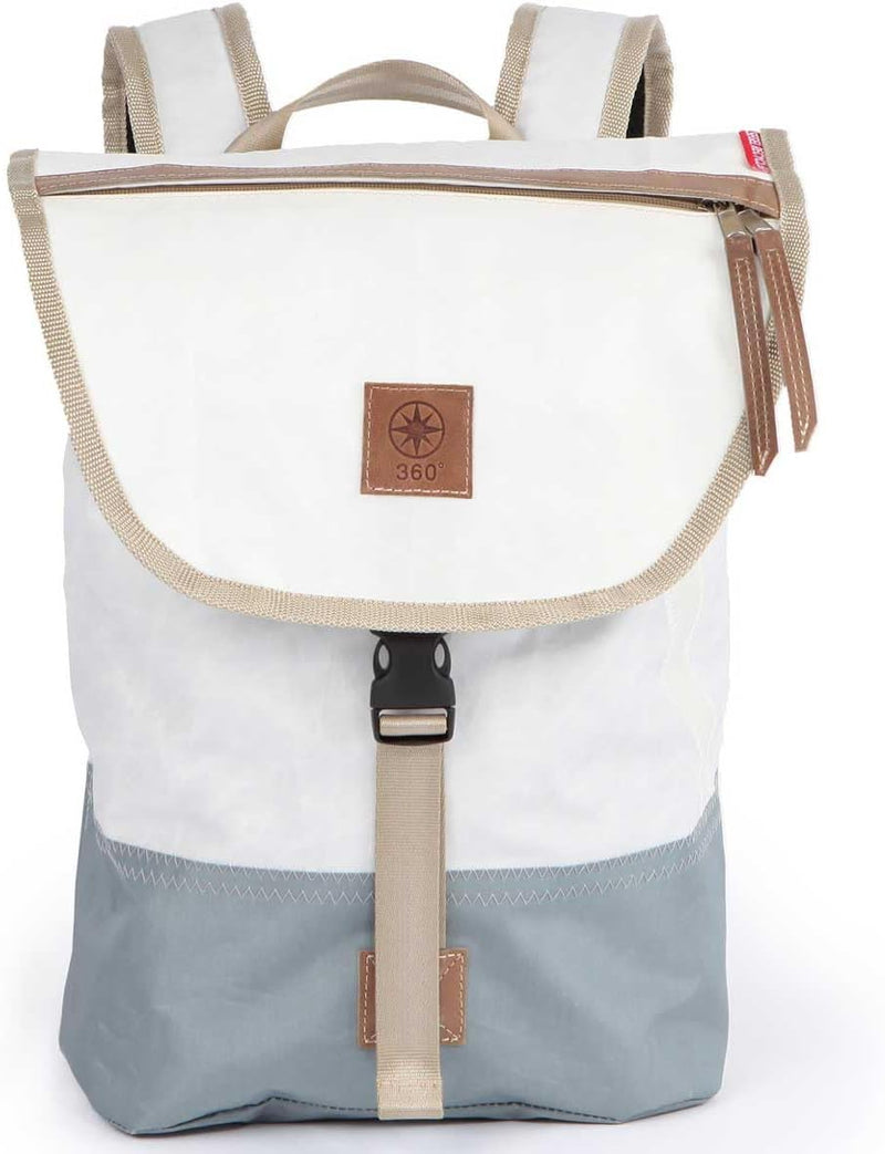 360° Landgang Mini Rucksack weiss, Balken grau, Gurt beige, Weiss, Balken Grau