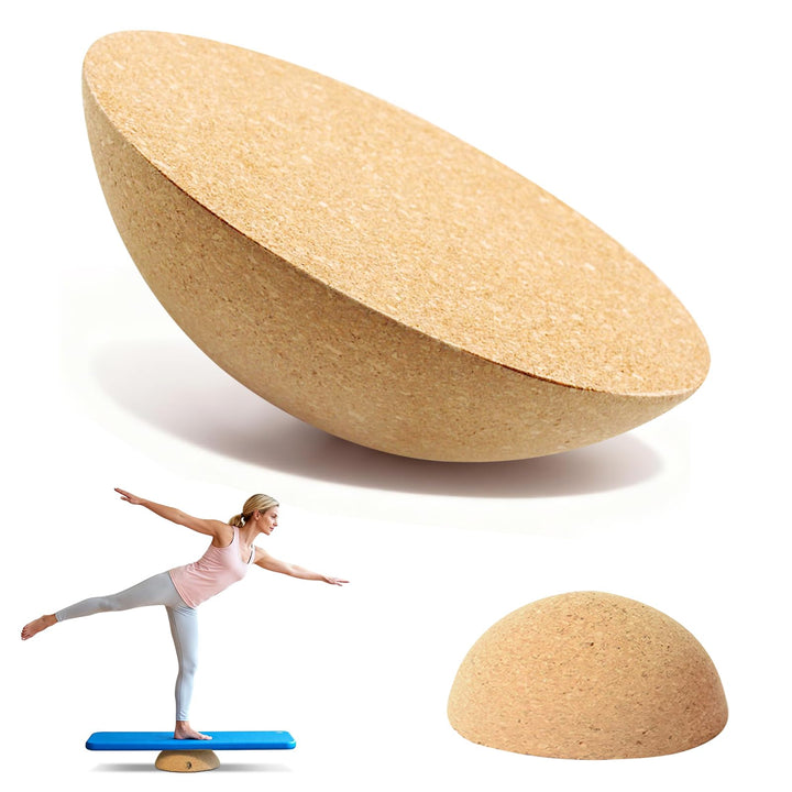 Balance Ball, Yoga Gleichgewichtstrainer, Halbkugel aus massivem Kork, Wackelbrett für Erwachsene &