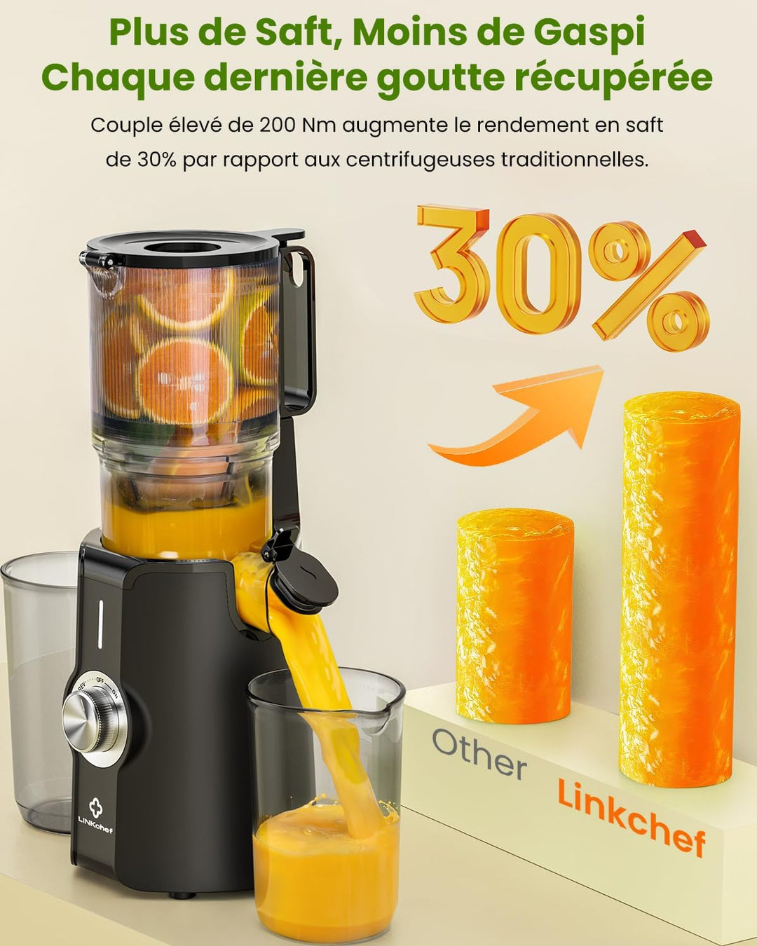 LINKChef Schnellreinigungs Entsafter, NO-Prep Entsafter Gemüse und Obst, Blitzreiniger Saftpresse Sl