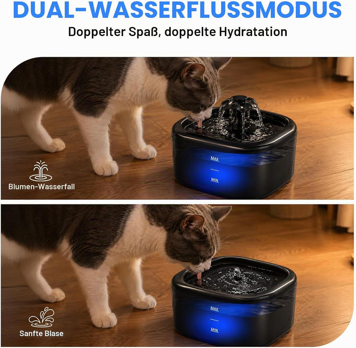 Katzenbrunnen Trinkbrunnen für Katzen und Hunde, 2.2L Automatischer Haustier Wasserbrunnen mit LED-W