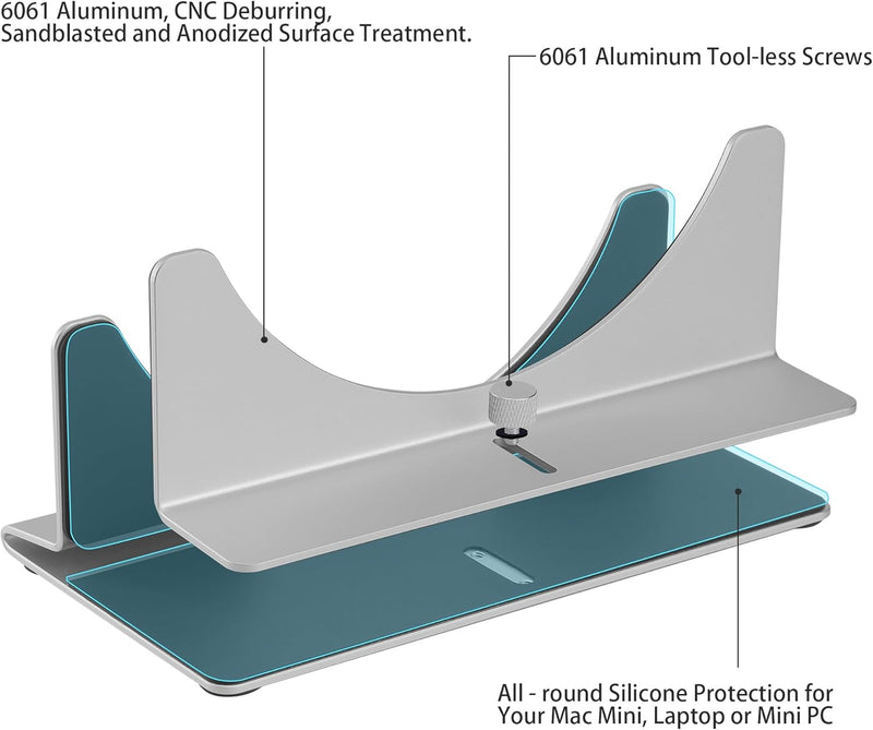 Psitek Mac Mini Ständer Aluminium Vertikaler Halterung Schreibtischhalterung, Kompatibel mit Laptop