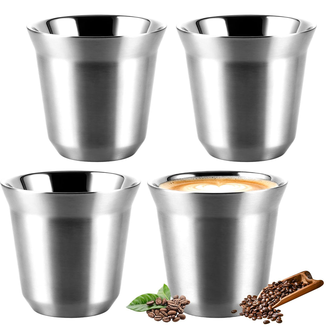 4 Stück edelstahl espressotassen espresso thermobecher tasse 80ml | Doppelwandig, edelstahl becher,