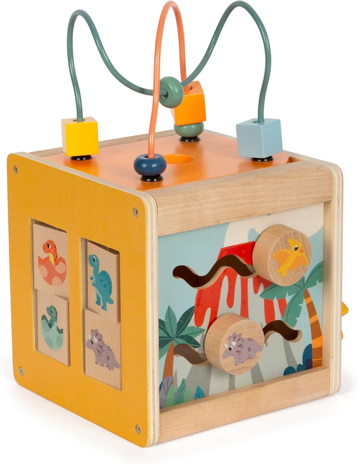 small foot Motorikwürfel „Dino“, Activity-Würfel aus FSC 100%-zertifiziertem Holz, für Kinder ab 12