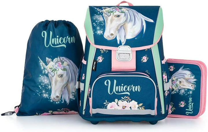 SCOOLSTAR Schulranzen Einhorn Mädchen 1 Klasse Tornister Schulrucksack Schultasche SET 3 teilig inkl