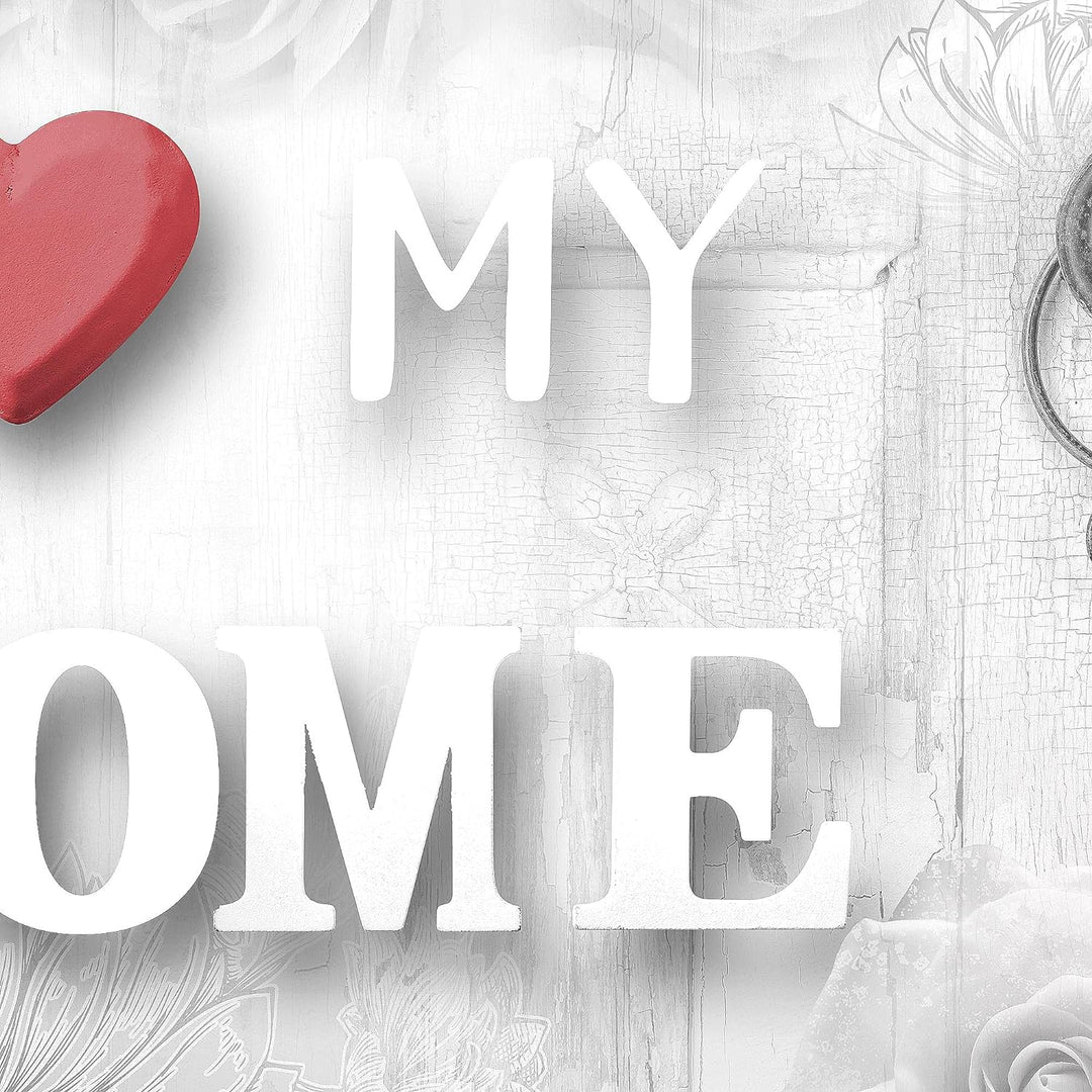 Runa Art Wandbilder Home Herz 5 Teilig Bild auf Vlies Leinwand Deko Wohnzimmer Engel Rot Grau 026252