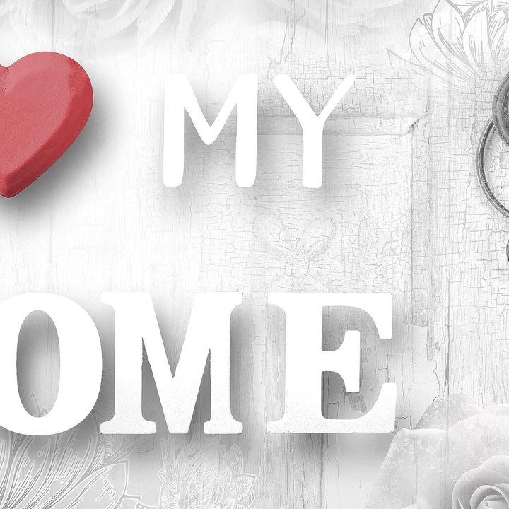 Runa Art Wandbilder Home Herz 5 Teilig Bild auf Vlies Leinwand Deko Wohnzimmer Engel Rot Grau 026252