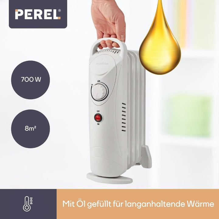 Perel Ölradiator 700 W, 7 Rippen, Elektroheizung, tragbarer Heizlüfter, elektrischer Raumheizer, Zus
