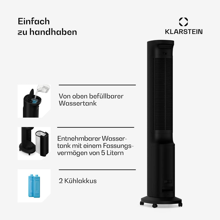 Klarstein Luftkühler mit Wasserkühlung, Verdunstungskühler, 5L Tank, App & Fernbedienung, Timer, Ion