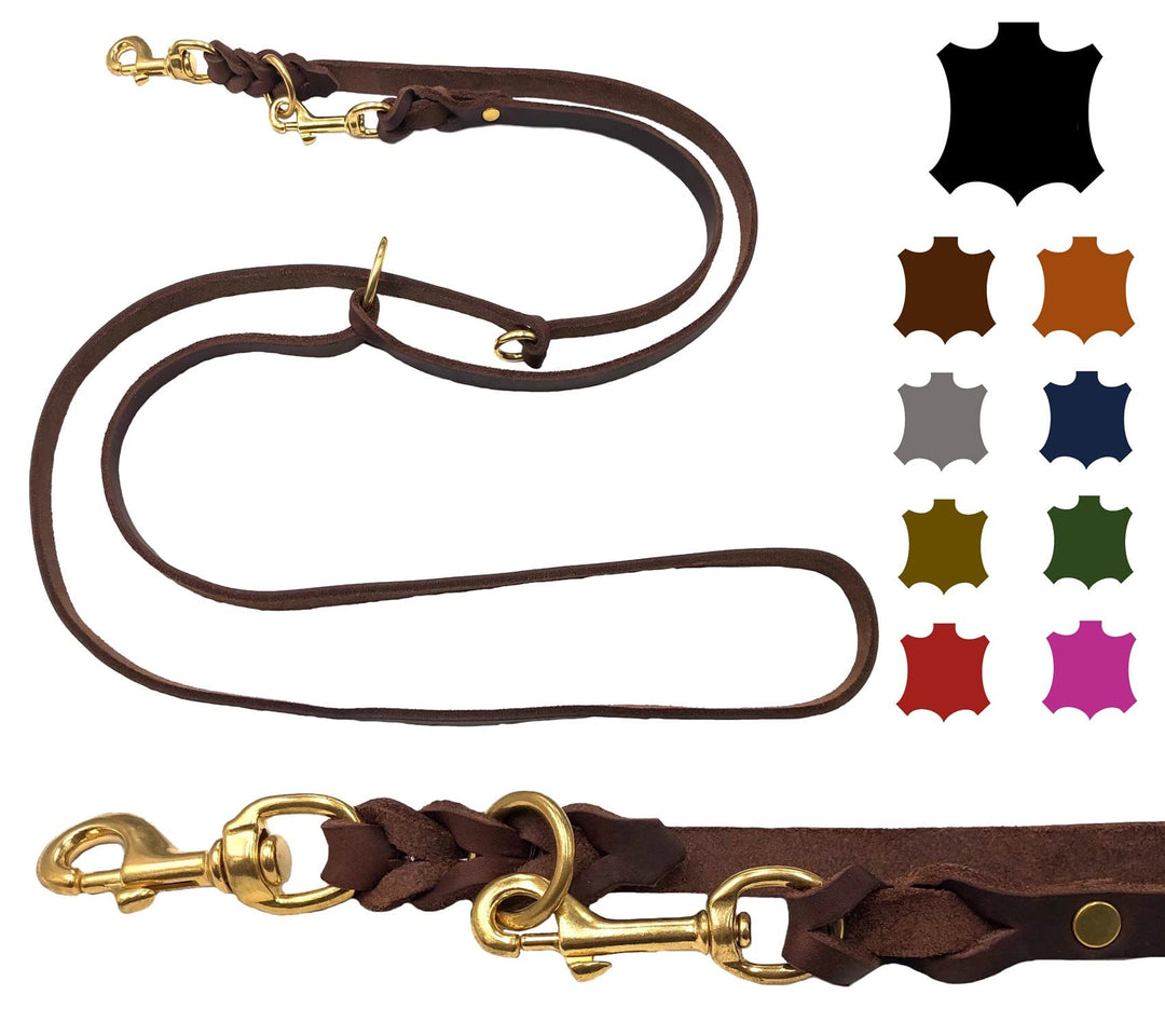 Hundeleine Fettleder Messing kleine Hunde/grosse Hunde 2m / 2,40m / 2,80m / 3,50m / 5m Doppelleine v