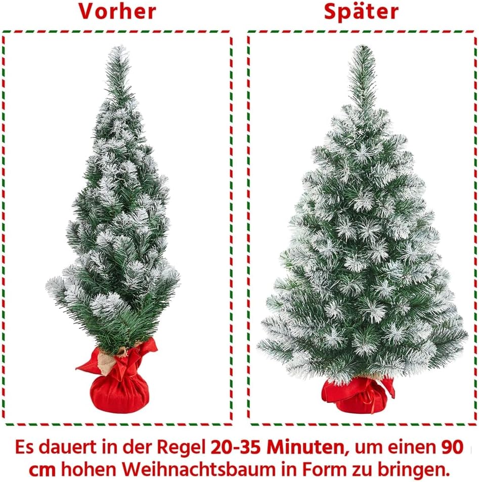 Yaheetech 90 cm Weihnachtsbaum mit Schnee, Mini Kunstweihnachtsbaum, Tisch-Weihnachtsbaum, Weihnacht