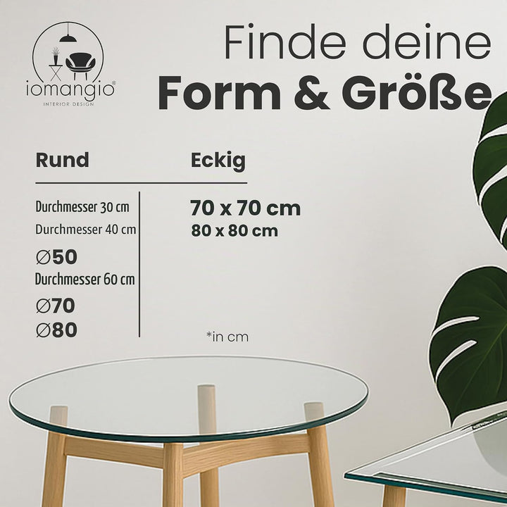 iomangio® Glasplatte Eckig 70 x 70cm Schwarz - Glasscheibe aus gehärtetem ESG Glas 6mm Dick – Tischp