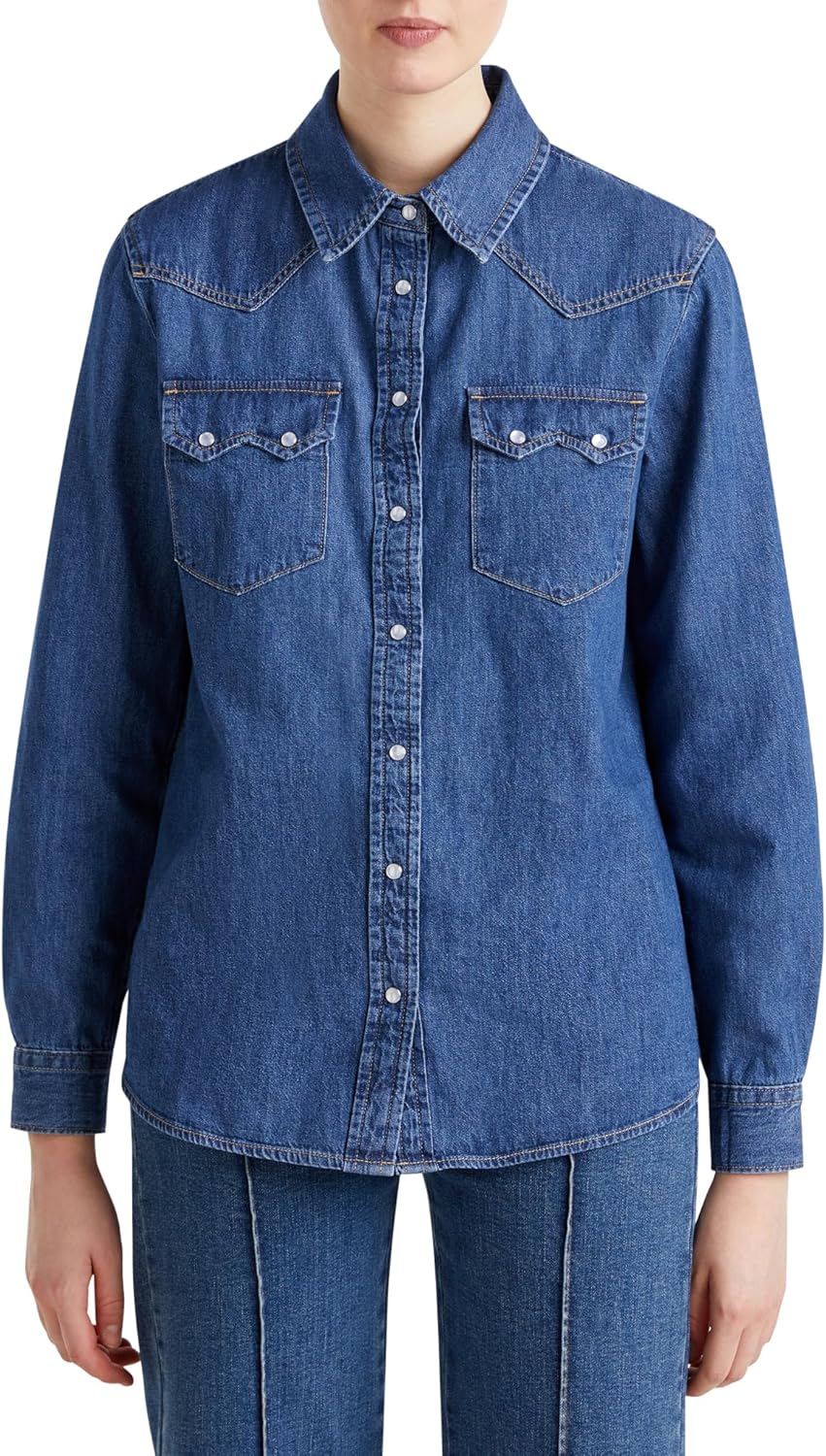 United Colors of Benetton Hemd 5RZKDQ06T, Blau, M Damen, blau, Medium