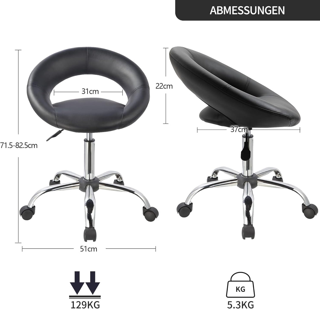 Duhome Drehstuhl mit Rollen, Rollhocker Kunstleder Drehhocker Schminktisch Hocker mit Lehne Arbeitsh