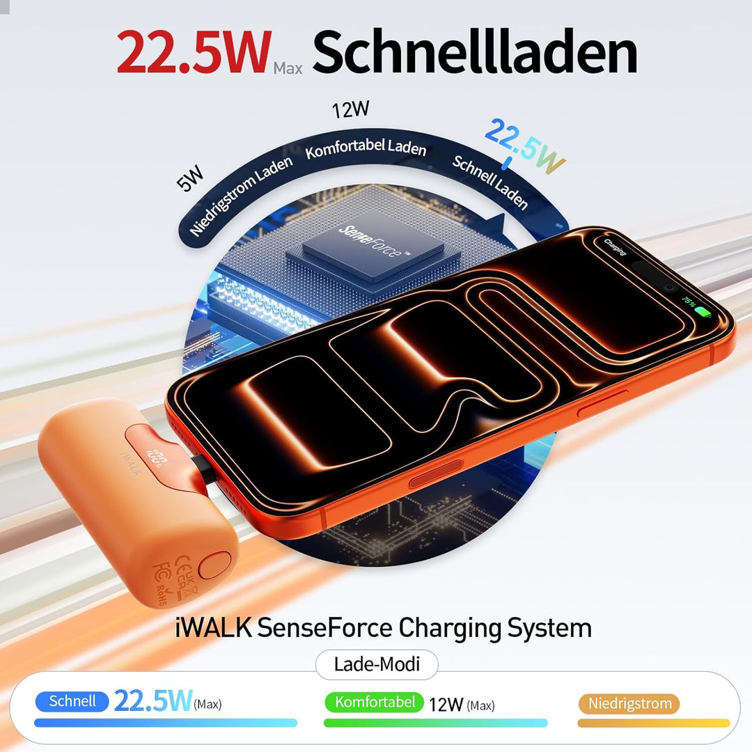 iWALK Powerbank 5500mAh Mini USB C Power Bank 22.5W Fast Charging Powerbank Klein Leicht Kompakte Ex