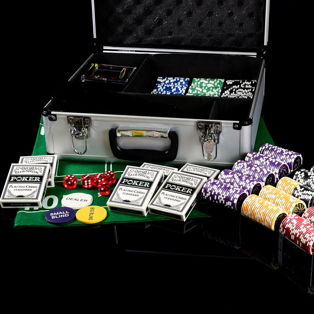 Pokerkoffer Deluxe Pokerset mit 600 Ocean Champion Chips mit Metallkern á 12 g viel Zubehör Kartenmi