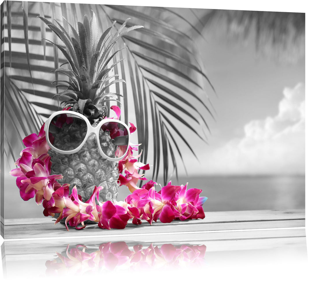 Ananas mit Sonnenbrille schwarz/weiss Format: 100x70 auf Leinwand, XXL riesige Bilder fertig gerahmt