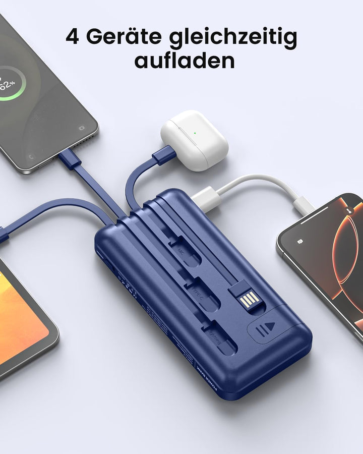 Powerbank 26800mAh mit 4 Integrierten Kabel, 22.5W Power Bank USB C Schnellladefunktion mit LED Disp