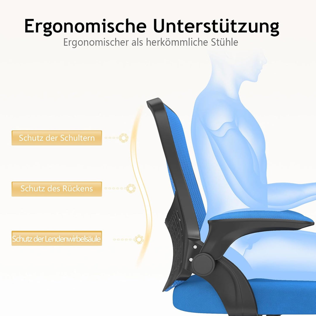 naspaluro Ergonomischer Bürostuhl, Schreibtischstuhl mit 90° Klappbaren Armlehnen, Einzigartige Lend