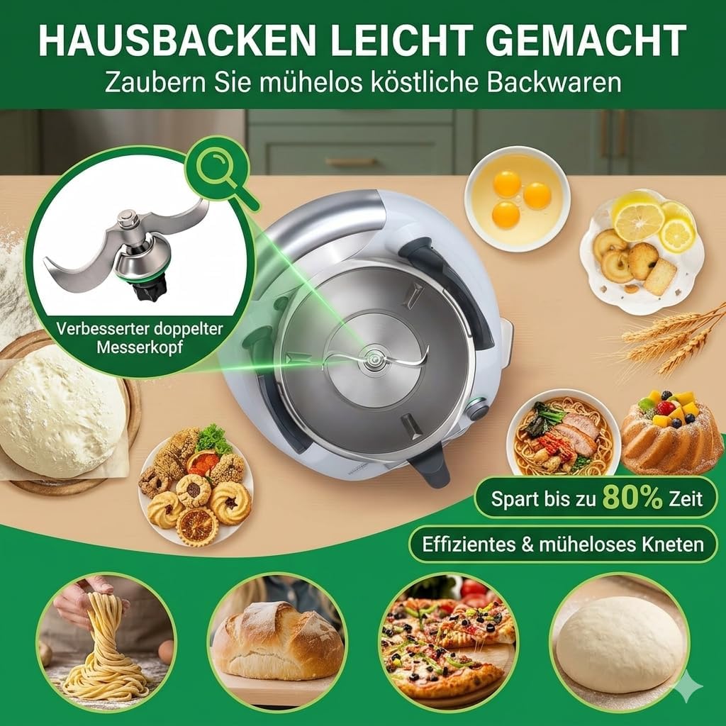 Messer für Thermomix TM7, Teigmesser TM6,TM5,TMF, Upgrade Doppelklinge Edelstahl Teigmischmesser, Kn