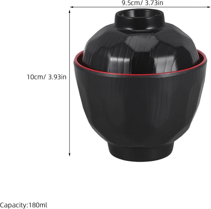 Supvox Japanische Reisschalen mit Deckel 2 Stück 180ml aus Kunststoff | Schwarz, Mikrowellengeeignet