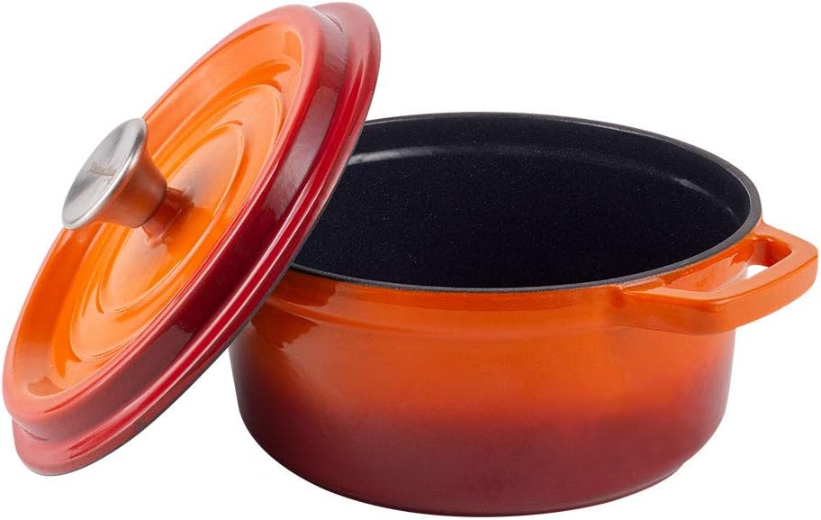 Vintage Cuisine Topf mit Deckel, emailliert, Gusseisen, 2,2 l, Orange