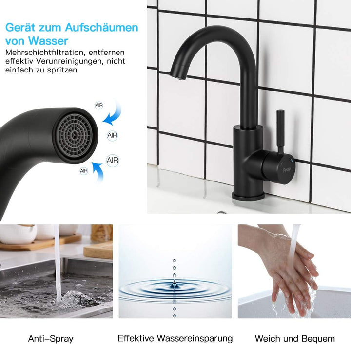 Frap Wasseramartur Schwarz Bad, Moderner Stil Waschtischarmatur, Waschtischbatterie Einhebel-mischer