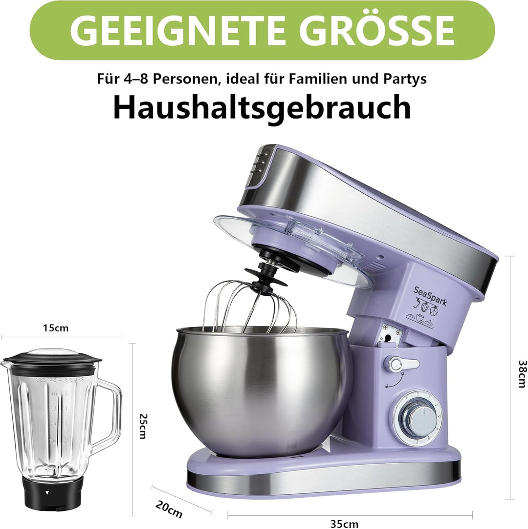 Küchenmaschine, 6 L Knetmaschine 1200W, 6 Geschwindigkeits Küchenmaschine, Teigmaschine mit Rührhake