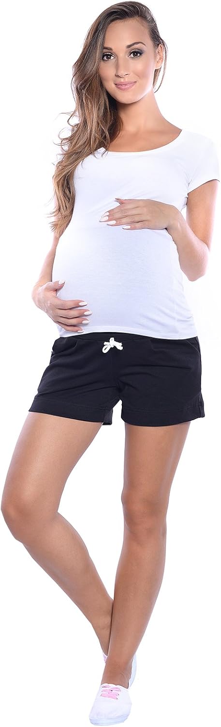 MijaCulture Kurze Umstandsshorts/Umstandshose mit Bauchband für Sommer 4091 XXL Schwarz, XXL Schwarz
