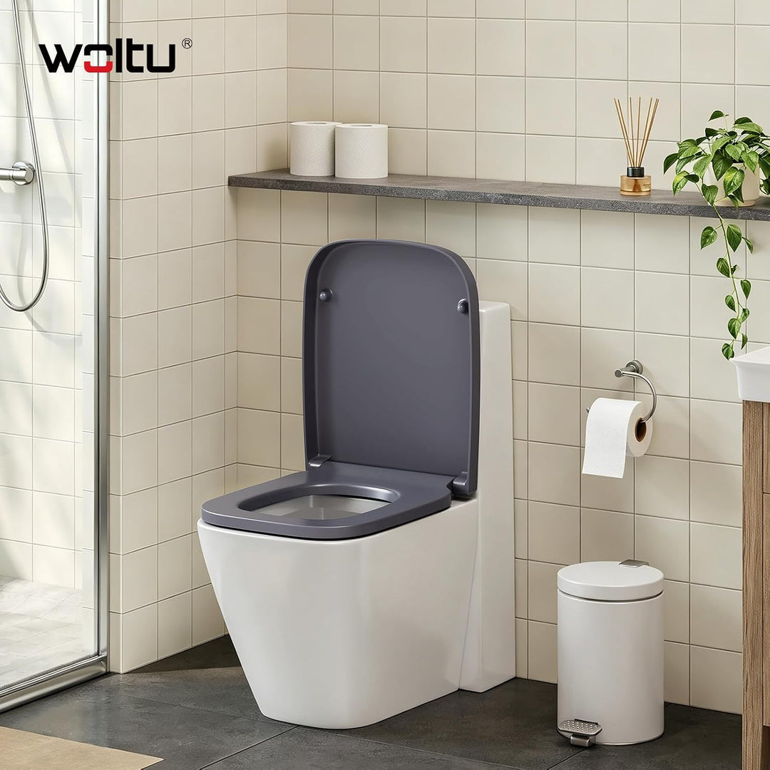 WOLTU Toilettendeckel mit Absenkautomatik, WC Sitz Eckig, aus Duroplast, Quick-Release zur einfachen