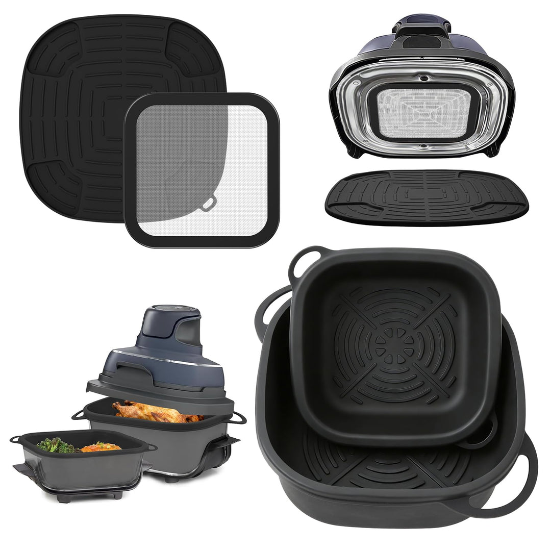 Airfryer Zubehör für Ninja CRISPi FN101EU: Komplett-Set mit 2x Silikonform + 1x Edelstahl Spritzschu