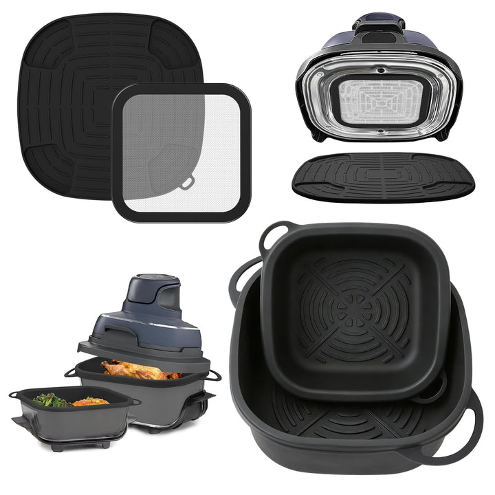 Airfryer Zubehör für Ninja CRISPi FN101EU: Komplett-Set mit 2x Silikonform + 1x Edelstahl Spritzschu