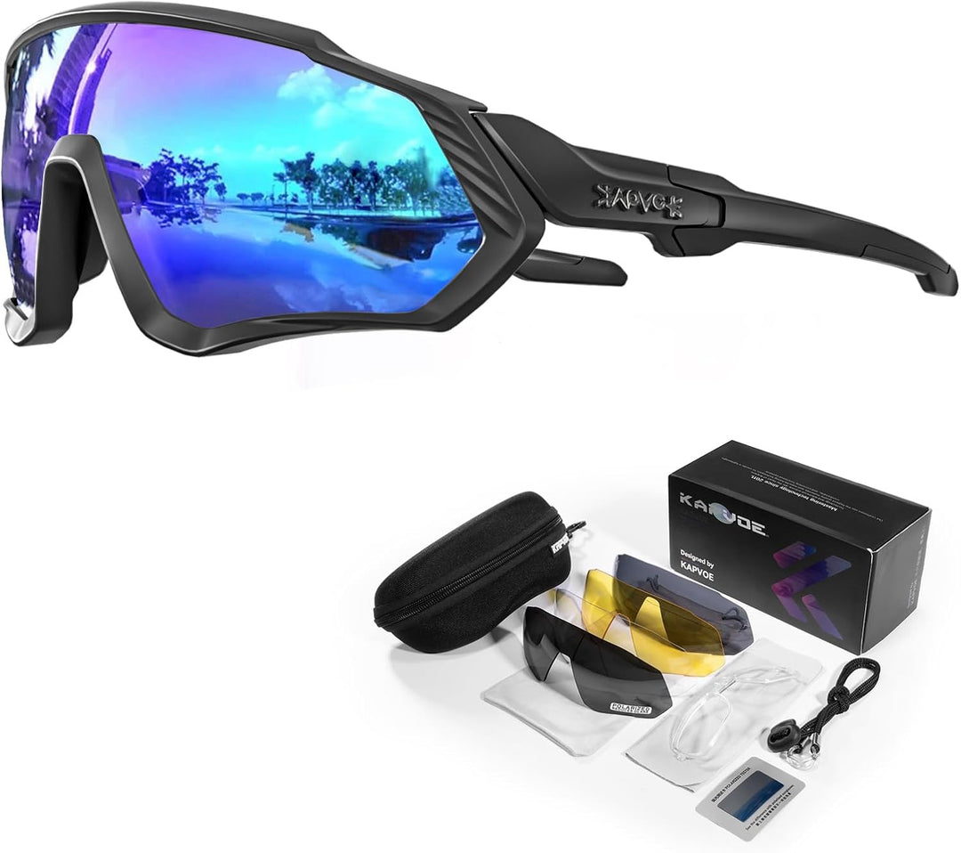 KAPVOE Polarisations-Fahrradbrillen,5 austauschbare Gläser,Unisex-Sportsonnenbrillen für Männer und