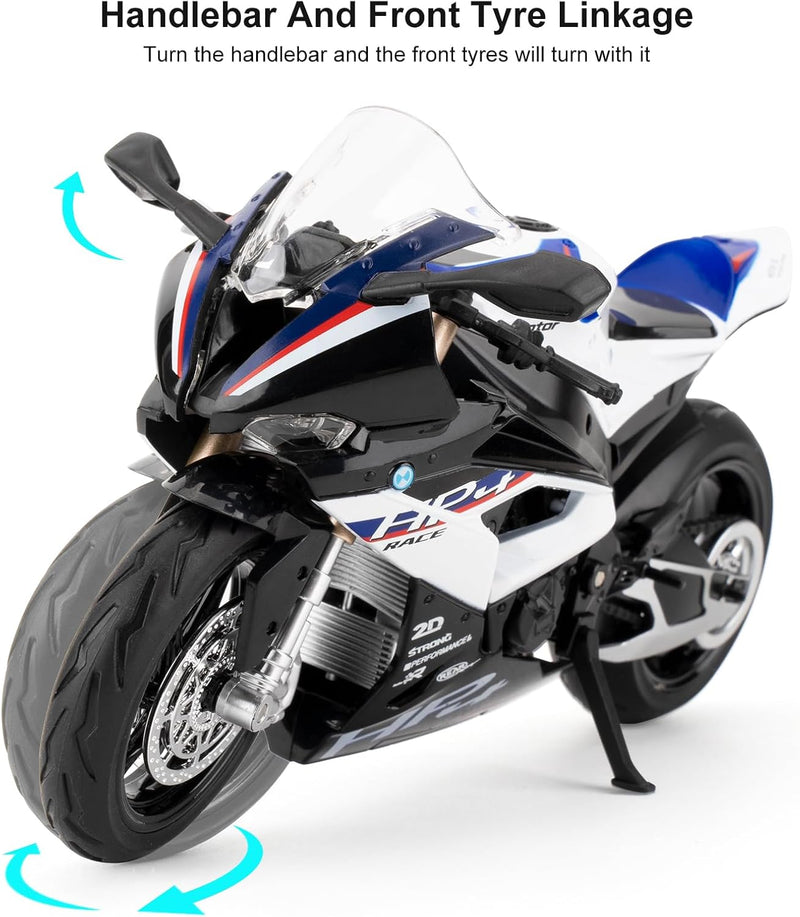 imtfzct 1/12 BMW HP4 Motorrad Modellauto, Spielzeugmotorrad mit Sound und Licht, Mini-Motorrad-Rennw