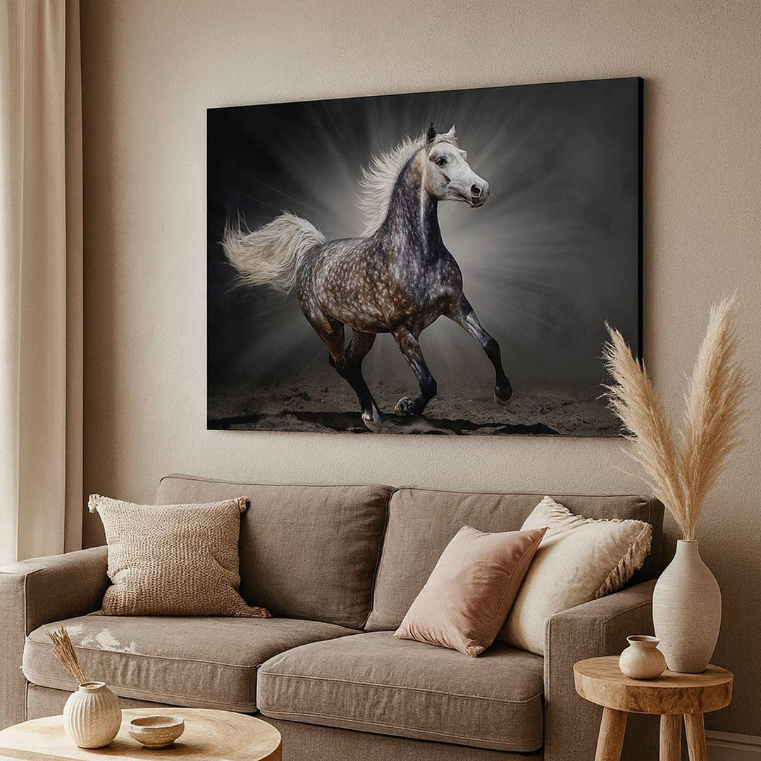 Bilder auf Leinwand 100x70cm Leinwandbild mit Rahmen Pferd Tier Natur Gross Wanddeko Bild Schlafzimm