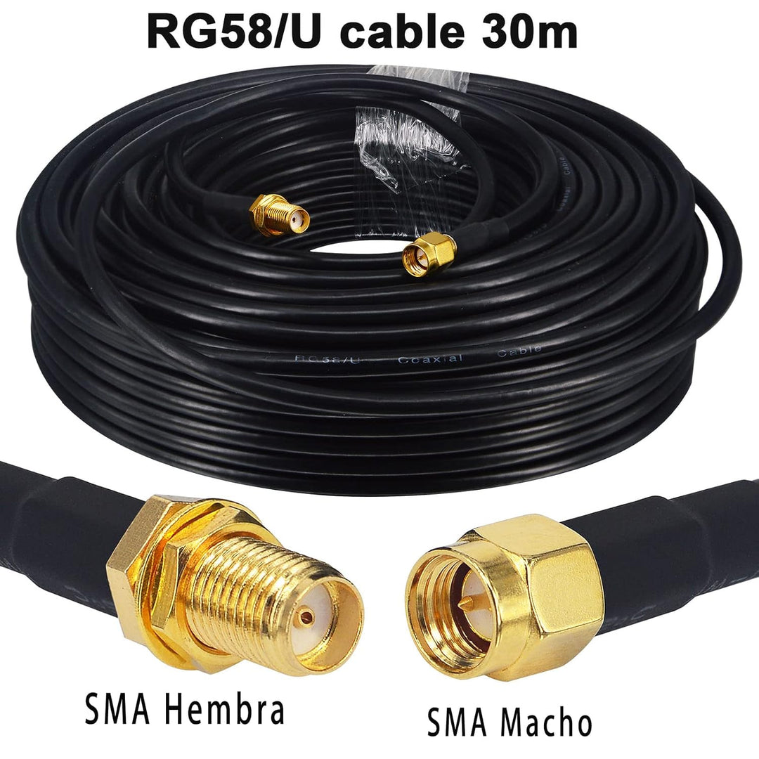 Verbessertes RG58-Koaxialkabel, 30 m, SMA-Stecker auf Buchse, 50 Ohm, Verlängerung für GPS-Antenne 3