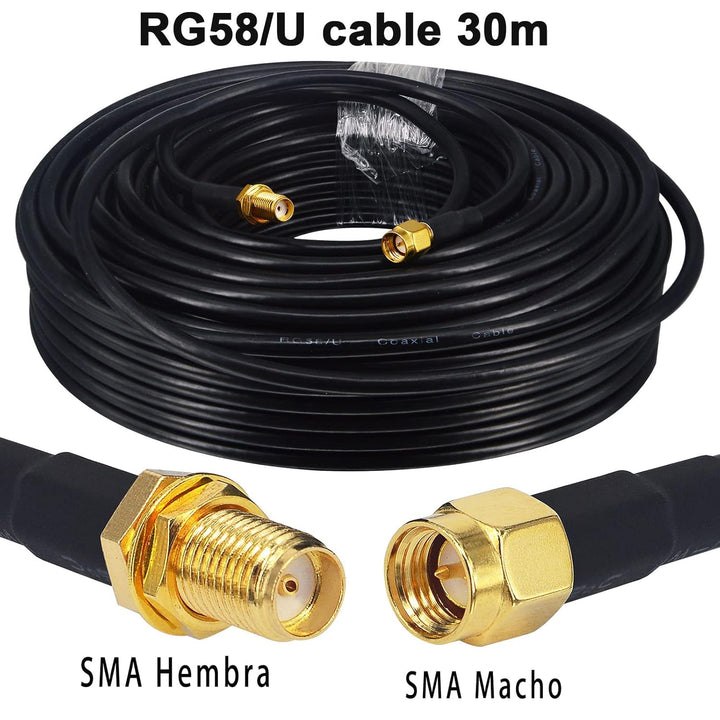 Verbessertes RG58-Koaxialkabel, 30 m, SMA-Stecker auf Buchse, 50 Ohm, Verlängerung für GPS-Antenne 3