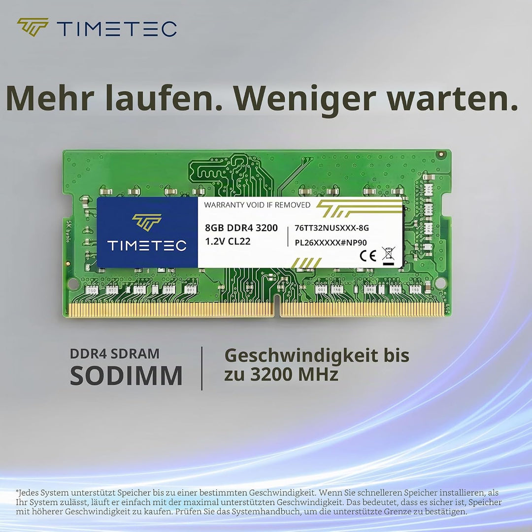 Timetec Premium 8 GB DDR4 3200 MHz (PC4-3200AA) PC4-25600 SODIMM – Non-ECC Unbuffered, 260-Pin, 1,2