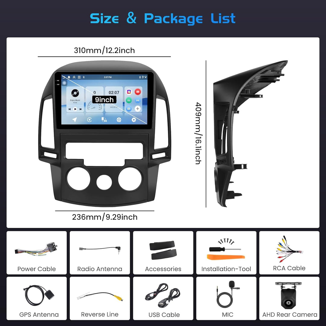 Inefala 4+128G Autoradio für Hyundai i30 2006-2011 Android 15 mit 9&