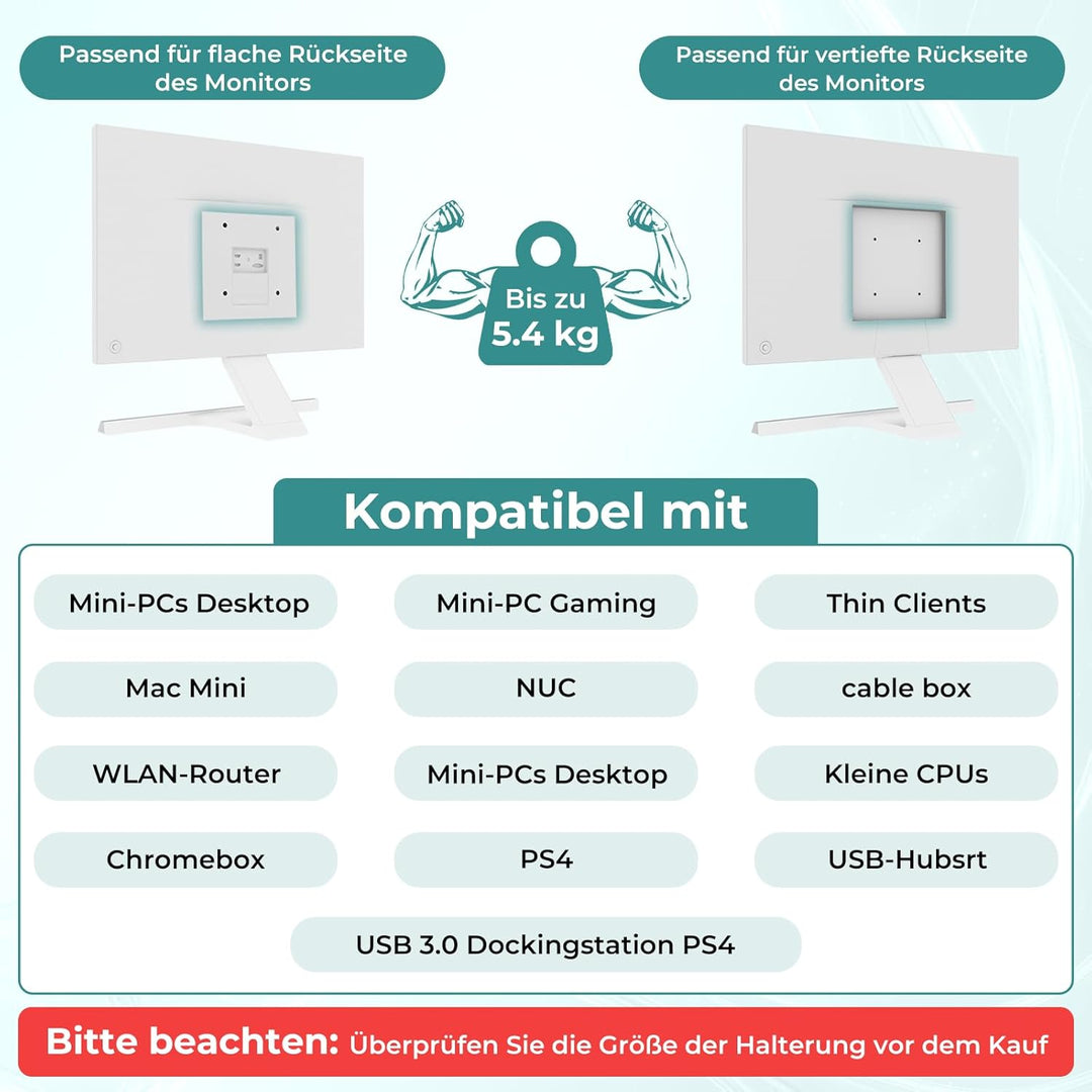 Yaotieci Verstellbare Mini-PC Halterung, Wand und unter Tisch, auch für Monitorarm und Monitorstände