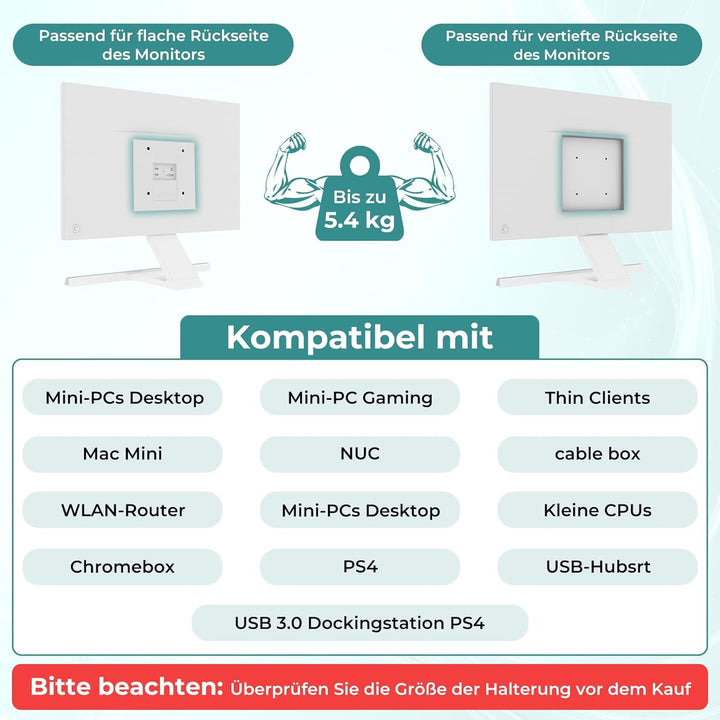 Yaotieci Verstellbare Mini-PC Halterung, Wand und unter Tisch, auch für Monitorarm und Monitorstände