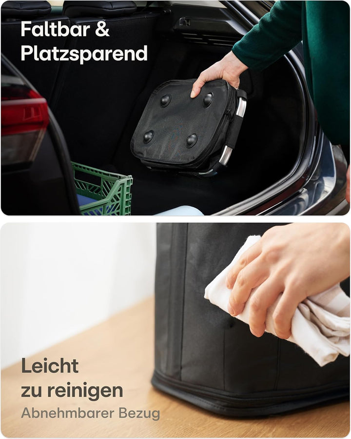 Praknu Einkaufskorb Faltbar Gross – 2 in 1 Erweiterbar 25L auf 35L – Abnehmbarer & Waschbarer Bezug