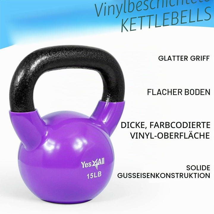 Yes4All 2-20kg Kettlebell aus Gusseisen, mit Vinylbeschichtung, Schwunghantel, Kugelgewicht M. 4.5 +