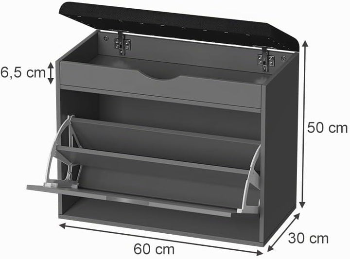 Vicco Schuhbank Schufy, Anthrazit, 60 x 51 cm mit 2 Fächern, mit gepolsterter Sitzfläche abnehmbar z